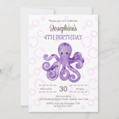 かわいいタコパープルバブル子供の誕生日 招待状 (正面)