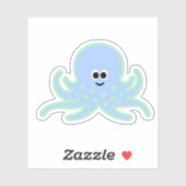 かわいいタコ水色と緑(水玉模様) シール (シート)