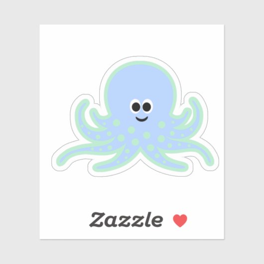 かわいいタコ水色と緑(水玉模様) シール (シート)