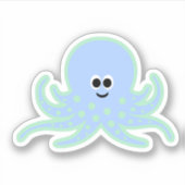かわいいタコ水色と緑（水玉模様） シール (正面)