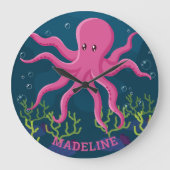 かわいいタコ海の海名 ラージ壁時計 (正面)