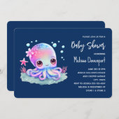 かわいいタコ海の生き物ベビーシャワー 招待状 (正面/裏面)