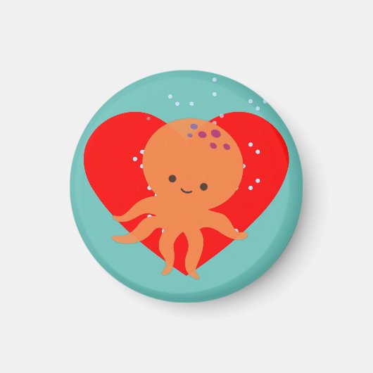 かわいいタコ漫画赤いハート マグネット (正面)