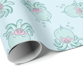 かわいいタコ赤ちゃんシャワーかわいいピンクガール ラッピングペーパー