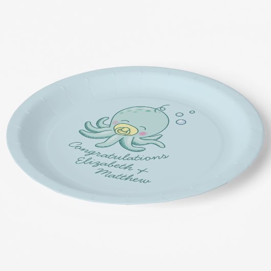 かわいいタコ赤ちゃんシャワーかわいい ペーパープレート (アングル)