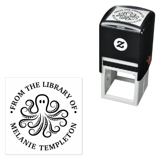 かわいいタコ 「〇〇の蔵書から」名前の本 セルフインキングスタンプ (インサイチュ)