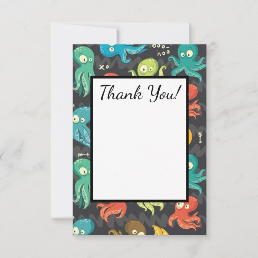 かわいいタコ マルチカラー 子供服＆インテリア サンキューカード (正面)