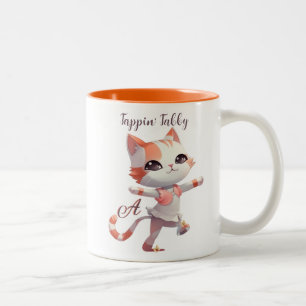 かわいいタップ踊りタビーキャットカスタムモノグラム ツートーンマグカップ
