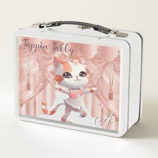 かわいいタップ踊りタビーキャットカスタムモノグラム メタルランチボックス (裏面)
