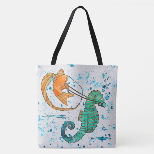 かわいいタツノオトシゴと魚 トートバッグ (正面)