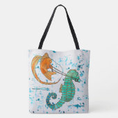 かわいいタツノオトシゴと魚 トートバッグ (裏面)