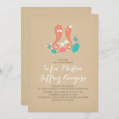 かわいいタツノオトシゴのカジュアルなビーチ結婚式の招待 招待状 (正面/裏面)