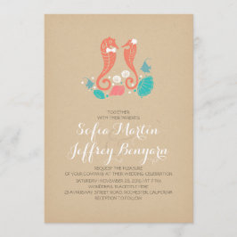 かわいいタツノオトシゴのカジュアルなビーチ結婚式の招待 招待状