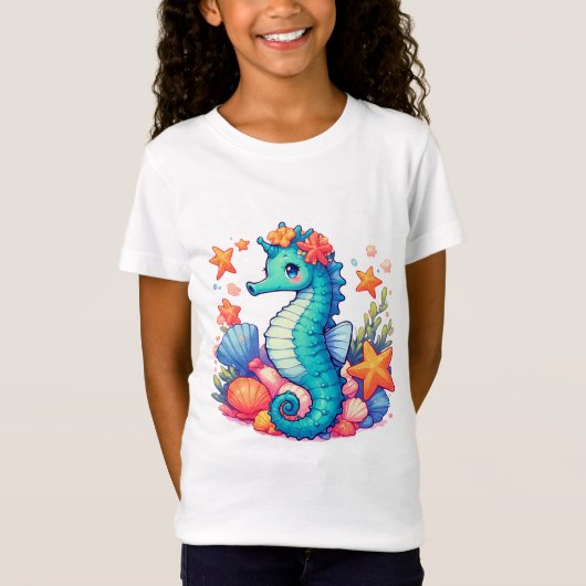 🐚 かわいいタツノオトシゴのギフト ビーチと海の生き物が好きな子供たちへ Tシャツ (正面)