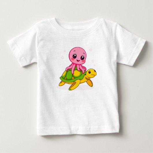 かわいいタツノオトシゴのタートルライド ベビーTシャツ (正面)