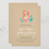 かわいいタツノオトシゴのビーチの婚約パーティの招待 招待状 (正面/裏面)