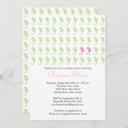 かわいいタツノオトシゴの双生児の女の子の多数のベビーシャワー 招待状 (正面/裏面)