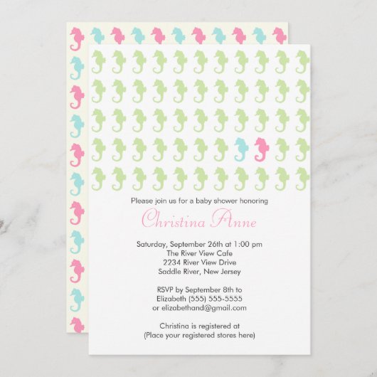 かわいいタツノオトシゴの女の子の男の子の多数のベビーシャワー 招待状 (正面/裏面)