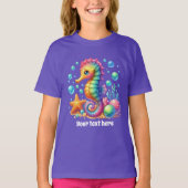 かわいいタツノオトシゴ テキストを追加 女の子 Tシャツ (正面)
