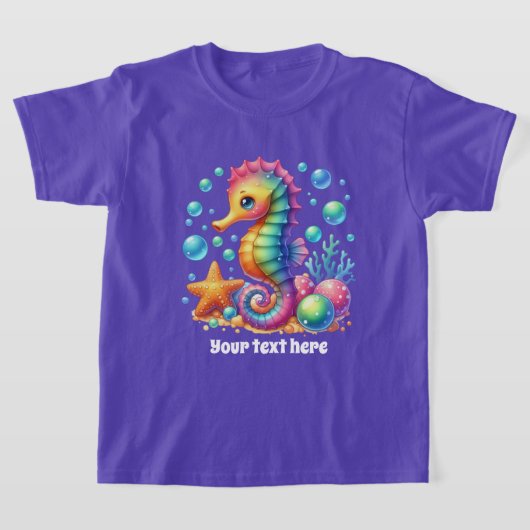 かわいいタツノオトシゴ テキストを追加 女の子 Tシャツ (レイダウン)