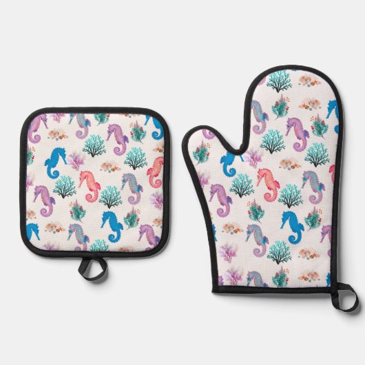 かわいいタツノオトシゴ 鍋つかみ&鍋敷きセット (正面)