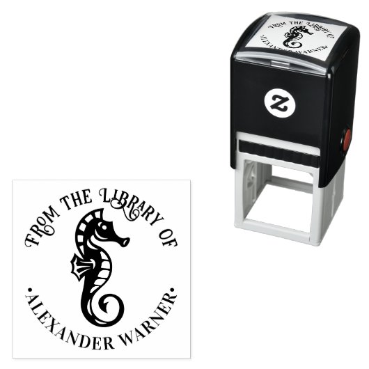 かわいいタツノオトシゴ #4 オーシャンビーチ テーマ 図書館 本 セルフインキングスタンプ (インサイチュ)