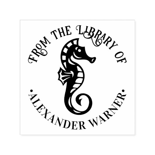 かわいいタツノオトシゴ #4 海辺 テーマ 図書館 本 セルフインキングスタンプ (デザイン)