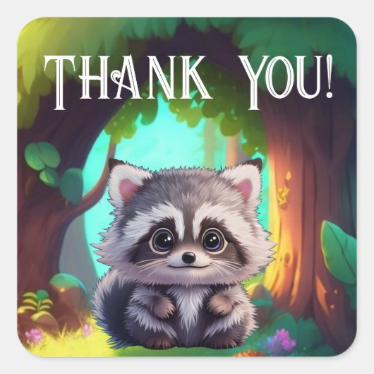 かわいいタヌキの森の動物の仲間 スクエアシール (正面)