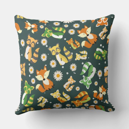 かわいいタヌーンジャングル動物男の赤ちゃん子供部屋ブルー クッション (裏面)