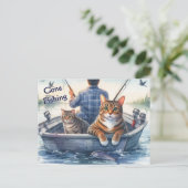 かわいいタビーキャッツ魚釣り入りパパ シーズンポストカード (スタンド正面)