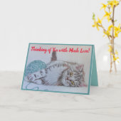 かわいいタビーキャットアクアスケッチキャットアートあいさつカード カード (黄色い花)