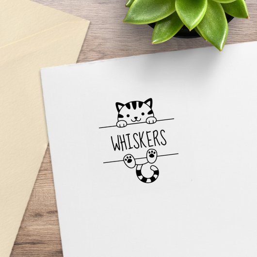 かわいいタビーキャットピーキング名前をカスタムする1x1 ラバースタンプ