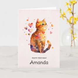 かわいいタビーキャットwithハート誕生日 カード