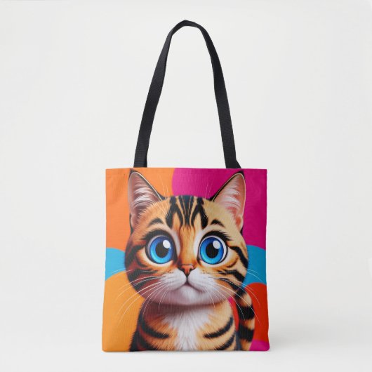 かわいいタビー子猫の肖像画 - 大きな青い目 トートバッグ (正面)