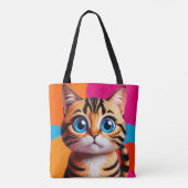 かわいいタビー子猫の肖像画 - 大きな青い目 トートバッグ (裏面)