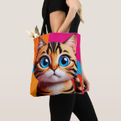 かわいいタビー子猫の肖像画 - 大きな青い目 トートバッグ (クローズアップ)