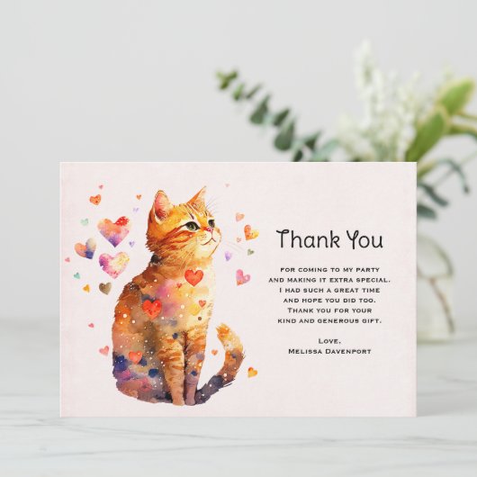 かわいいタビー猫とハートありがとう サンキューカード (スタンド正面)