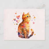 かわいいタビー猫とハートバレンタインデー シーズンポストカード (正面)