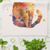 かわいいタビー猫とハート キッチンタオル (折り畳み)