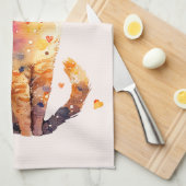 かわいいタビー猫とハート キッチンタオル (四つ折り)