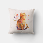 かわいいタビー猫とハート クッション (正面)