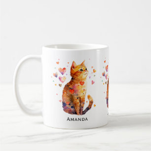 かわいいタビー猫とハート コーヒーマグカップ