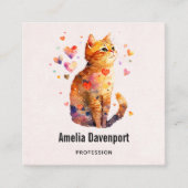 かわいいタビー猫とハート スクエア名刺 (正面)