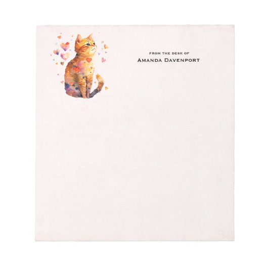 かわいいタビー猫とハート ノートパッド (正面)