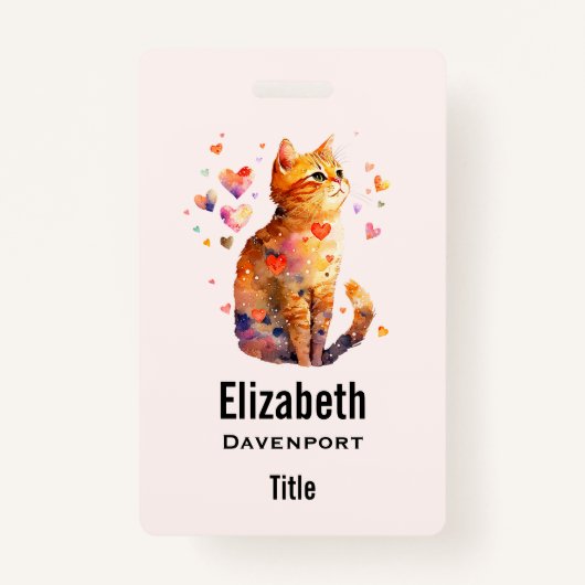 かわいいタビー猫とハート バッジ (正面)