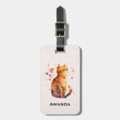 かわいいタビー猫とハート ラゲッジタグ (正面縦)