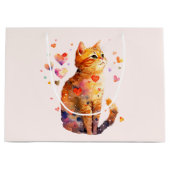 かわいいタビー猫とハート ラージペーパーバッグ (正面)