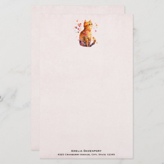 かわいいタビー猫とハート 便箋 (正面/裏面)