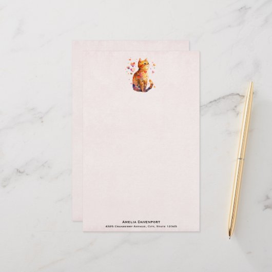 かわいいタビー猫とハート 便箋 (正面/裏面インサイチュ)