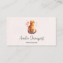 かわいいタビー猫とハート 名刺